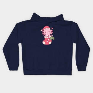 Cute Axolotl Holding Candy Cane In A Christmas Stocking Kids Hoodie